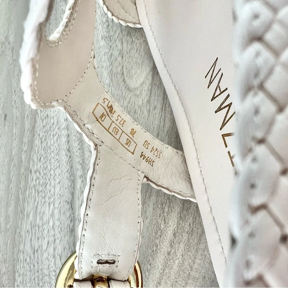 Stuart Weitzman Wovette Leather Flat Sandal | Cream Ivory | Size 7